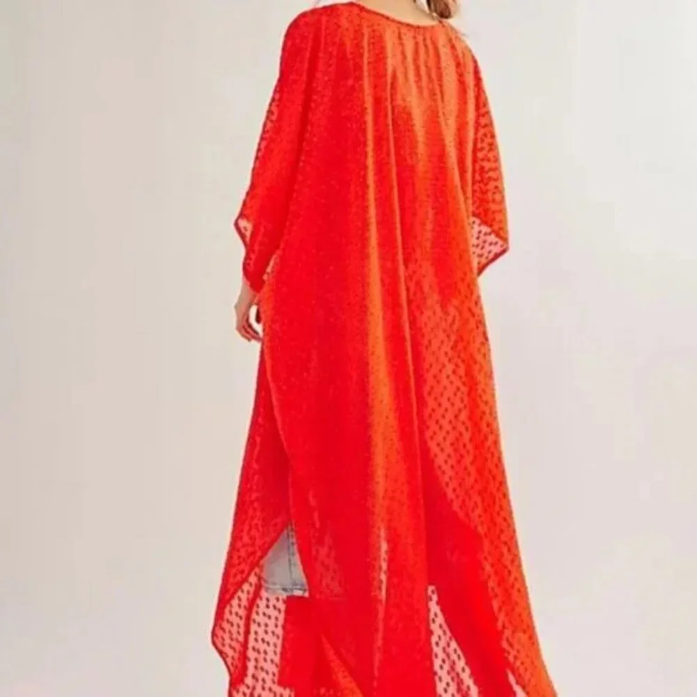 Free People Stevie Sheer Kaftan in Red NWT One Size - Picture 4 of 8